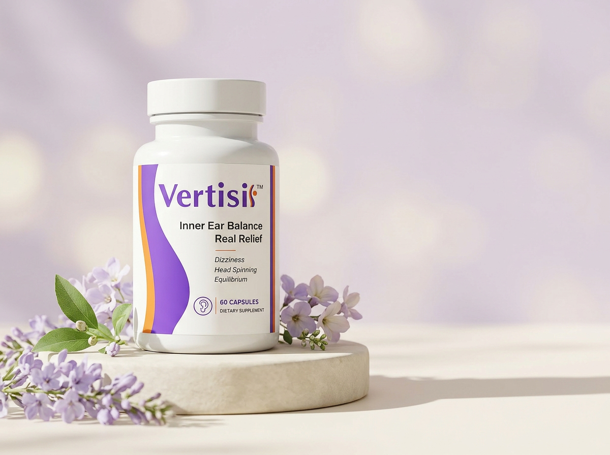 Vertisil bottle with purple flowers